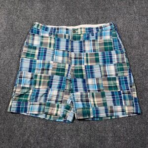 Jos.‎ A. Bank Patchwork Madras Shorts Mens 38 Plaid Cotton Multi Blue Green